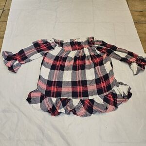 BEACHLUNCHLOUNGE  Plaid Off The Shoulder Blouse Size S Casual Preppy